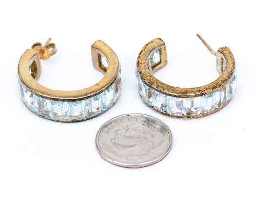 Sterling Silver Channel Set Topaz Hoop Earrings