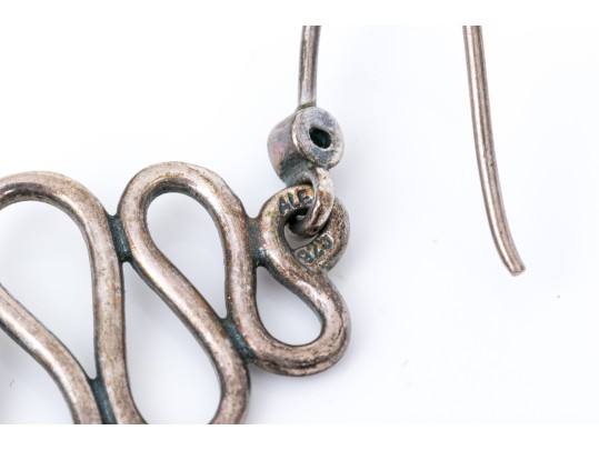 Sterling And 14K Serpentine And Topaz Pendant Earrings