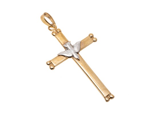 14k Two Tone Lovely Dove Cross