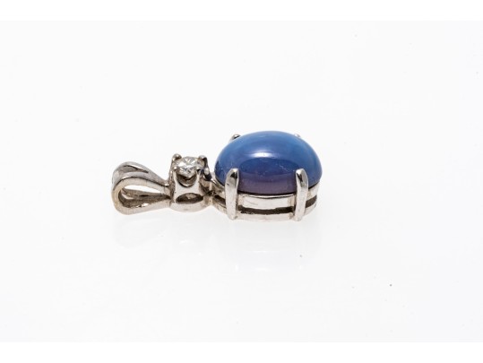 Charming 14K White Gold Star Sapphire And Diamond Pendant
