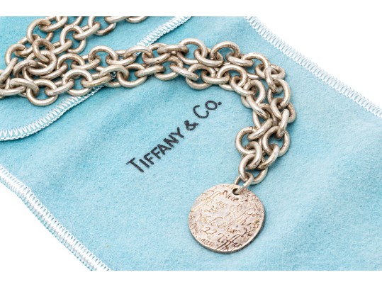 Tiffany And Co. Sterling Silver Address Pendant, On Complementary Chunky Curb Link Chain