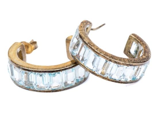 Sterling Silver Channel Set Topaz Hoop Earrings