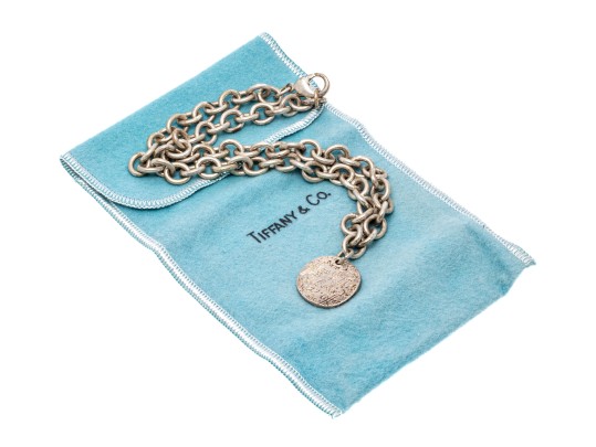 Tiffany And Co. Sterling Silver Address Pendant, On Complementary Chunky Curb Link Chain
