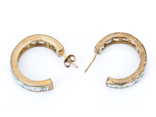 Sterling Silver Channel Set Topaz Hoop Earrings