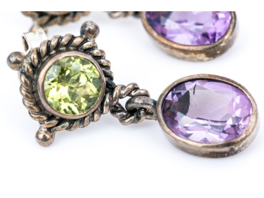 Sterling Amethyst And Peridot Pendant Earrings