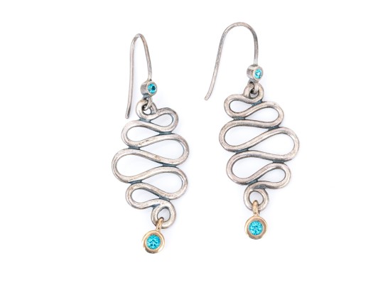 Sterling And 14K Serpentine And Topaz Pendant Earrings