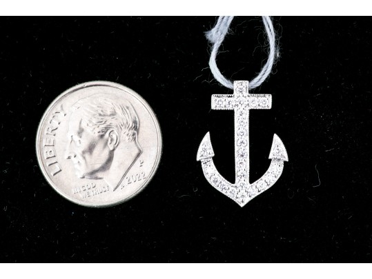14k White Gold Lovely Diamond Anchor Pendant, App. 0.25 TCW