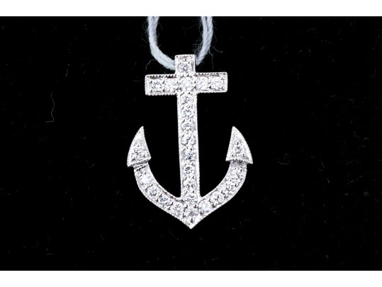 14k White Gold Lovely Diamond Anchor Pendant, App. 0.25 TCW