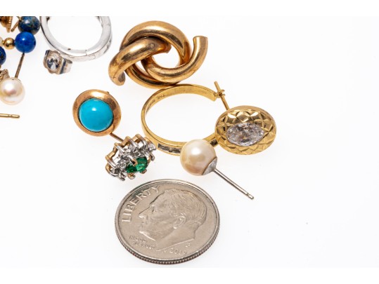 Lot Of Assorted 10k Gold Half Pairs Of Earrings, Assorted Styles, 51.4 Gross Dwt