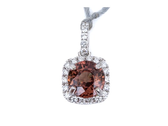 14k White Gold Beautiful Rhodolite Garnet And Diamond Halo And Bale Pendant
