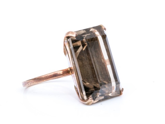 14K Smoky Quartz Set Statement Ring, Size 8.5+