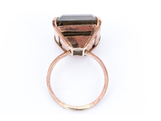 14K Smoky Quartz Set Statement Ring, Size 8.5+