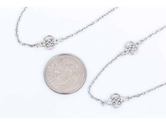 14k White Gold Lovely Opera Length Diamond Set Station Necklace, App. 0.24 TCW