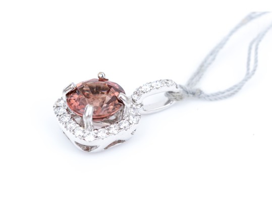 14k White Gold Beautiful Rhodolite Garnet And Diamond Halo And Bale Pendant