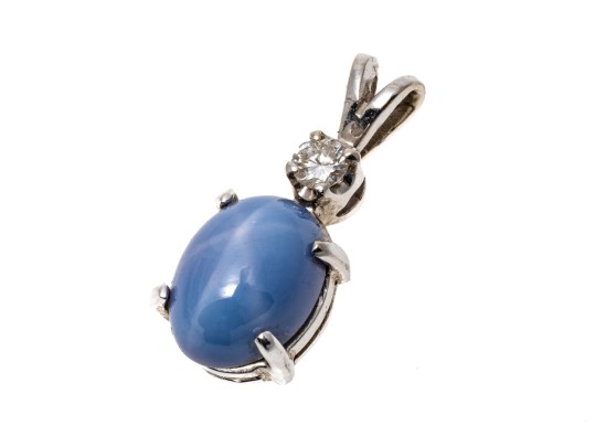 Charming 14K White Gold Star Sapphire And Diamond Pendant