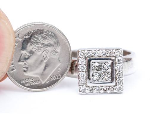 18K Eye-Catching Princess And Brilliant Cut Diamond Ring, Size 7.25