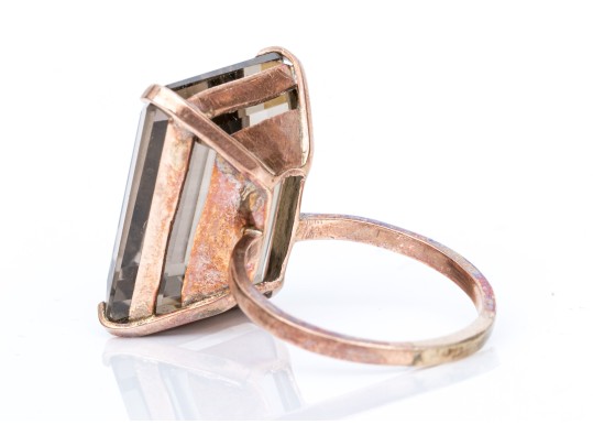14K Smoky Quartz Set Statement Ring, Size 8.5+