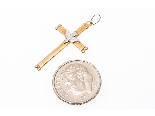 14k Two Tone Lovely Dove Cross