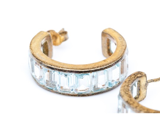 Sterling Silver Channel Set Topaz Hoop Earrings