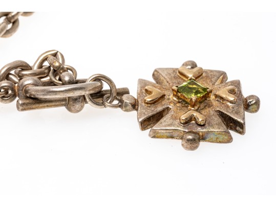Bold Sterling Cross And Peridot Pendant Necklace