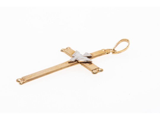 14k Two Tone Lovely Dove Cross