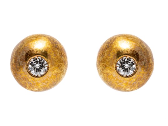 Simple 14K Diamond Set Dome Sstud Earrings