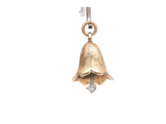 14 Gold Vintage Bell Pendant, Cz Set