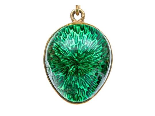 18k Yellow Gold Beautiful Green Enamel Guilloche Enamel Easter Egg Pendant