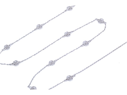 14k White Gold Lovely Opera Length Diamond Set Station Necklace, App. 0.24 TCW