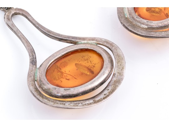 Collection Of Sterling And Amber Rustic Jewelry