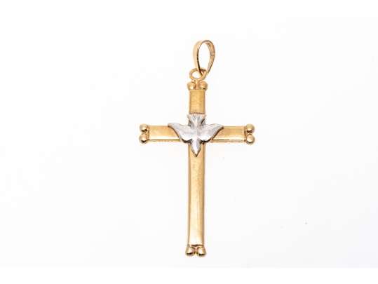 14k Two Tone Lovely Dove Cross