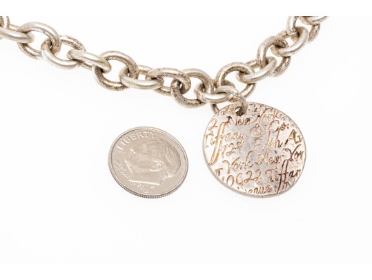 Tiffany And Co. Sterling Silver Address Pendant, On Complementary Chunky Curb Link Chain