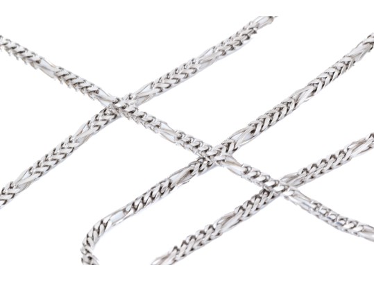 14k White Gold Handsome Foxtail Patterned Matinee Length Link Chain