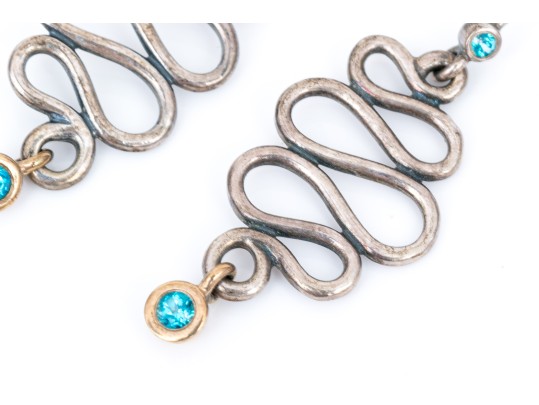 Sterling And 14K Serpentine And Topaz Pendant Earrings