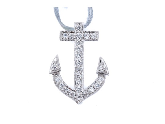 14k White Gold Lovely Diamond Anchor Pendant, App. 0.25 TCW