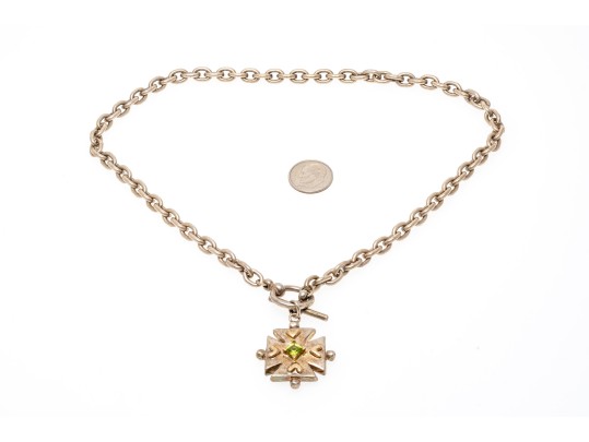 Bold Sterling Cross And Peridot Pendant Necklace