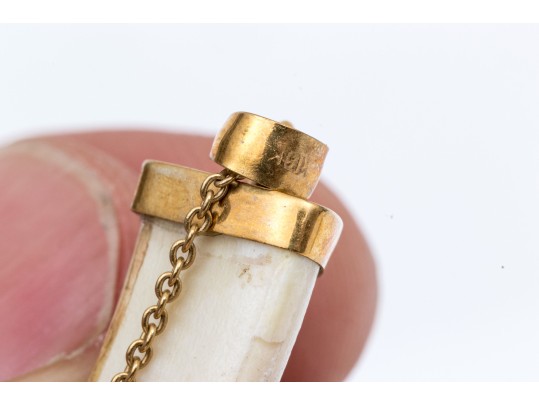 18k Yellow Gold Striking Tooth/horn Pendant, With A Curb Link Yellow Gold Chain