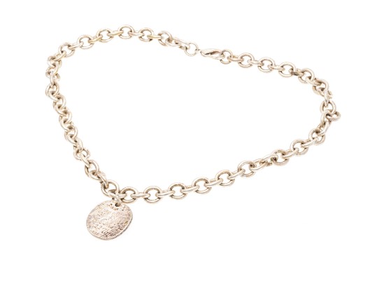 Tiffany And Co. Sterling Silver Address Pendant, On Complementary Chunky Curb Link Chain