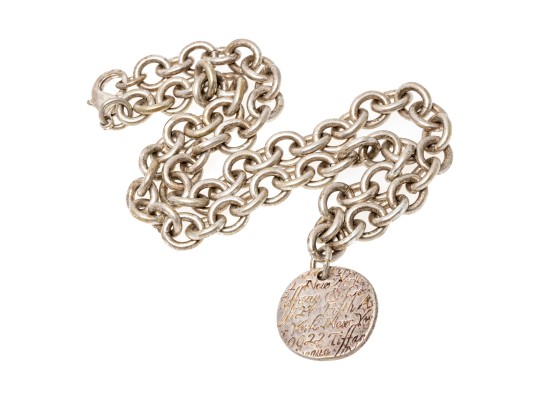 Tiffany And Co. Sterling Silver Address Pendant, On Complementary Chunky Curb Link Chain