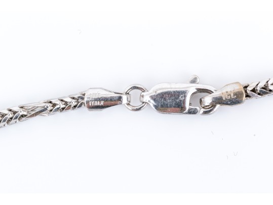 14k White Gold Handsome Foxtail Patterned Matinee Length Link Chain