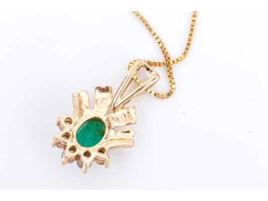 10k Yellow Gold Pretty Emerald, 0.27 CTS, And Diamond Pendant, App. 0.04 TCW, With Chain