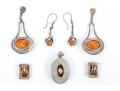Collection Of Sterling And Amber Rustic Jewelry