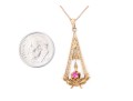 10k Yellow Gold Pretty Vintage Ruby Lavaliere Pendant, 0.09 CTS, With Chain