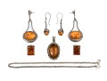 Collection Of Sterling And Amber Rustic Jewelry