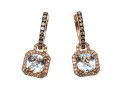 14k Rose Gold Stunning Effy Aquamarine And White Diamond Halo Earrings With Cognac Diamond Tops