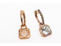 14k Rose Gold Stunning Effy Aquamarine And White Diamond Halo Earrings With Cognac Diamond Tops