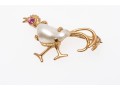 14k Yellow Gold Fun Culture Mabe Pearl And Pink Sapphire Bird Brooch