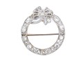 14K White Gold Filigree And Diamond Circle Brooch