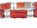 Rustic Sterling And Red Agate Set Link Bracelet