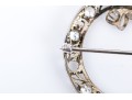 14K White Gold Filigree And Diamond Circle Brooch